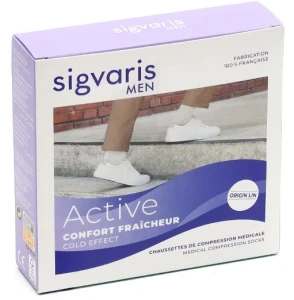 Sigvaris Active Confort Fraîcheur Origin Lin Chaussette Classe 2 Homme Ecru Long S