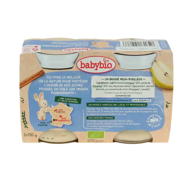Babybio Alimentation Infantile Brassé Lait De Vache Poire Cannelle 2pots/130g