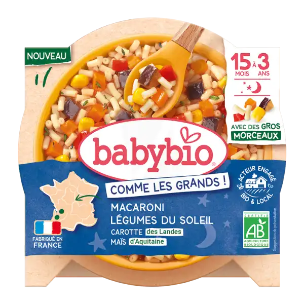 Babybio Alimentation Infantile Bonne Nuit Macaroni Légumes Du Soleil Carotte Maïs Assiette/200g