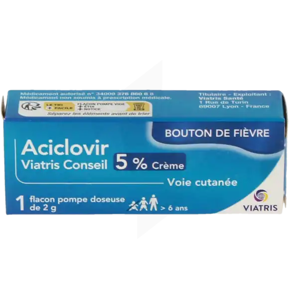 Aciclovir Viatris Conseil 5 %, Crème