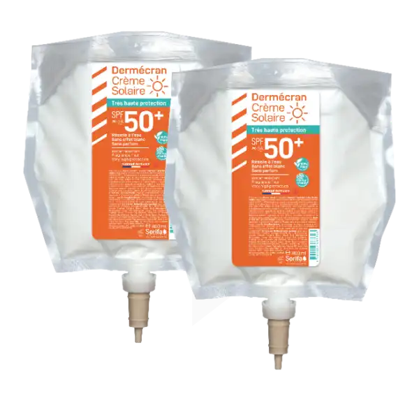 Dermécran® Crème Solaire Très Haute Protection Spf 50+ Lot De 2 Poches 800ml Pour Distributeur Mural Soribag