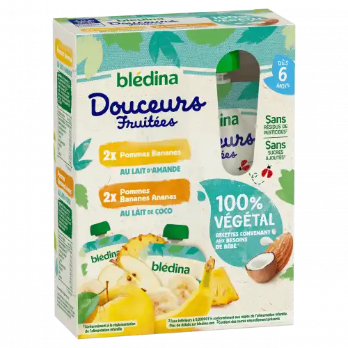 Blédina Douceurs Fruitées 100% Végétal 4 Gourdes/90g