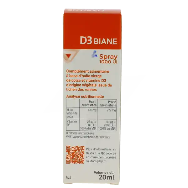 Pileje D3 Biane Spray 1000 Ui - Vitamine D Flacon Spray 20ml