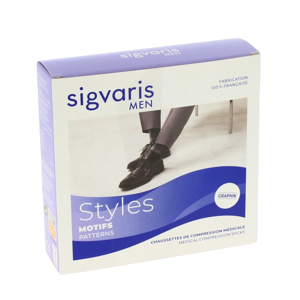 Sigvaris Styles Motifs Rayures Chaussettes  Homme Classe 2 Ardoise Medium Long