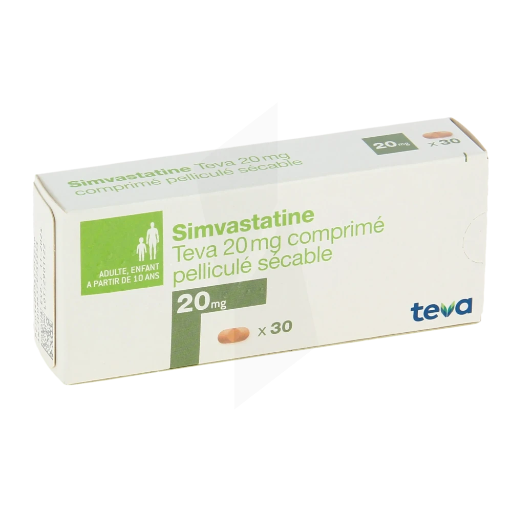 Simvastatine Teva 20 Mg, Comprimé Pelliculé Sécable