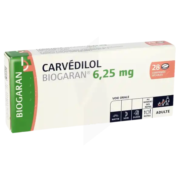 Carvedilol Biogaran 6,25 Mg, Comprimé Sécable