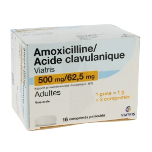 Amoxicilline / Acide Clavulanique Viatris 500 Mg/62,5 Mg Adultes, Comprimé Pelliculé (rapport Amoxicilline/acide Clavulanique : 8/1)