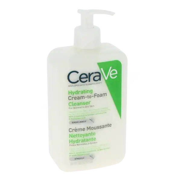 Cerave Crème Moussante Nettoyante Hydratante Visage Pour Les Peaux Normales à Sèches Flacon Pompe/473ml