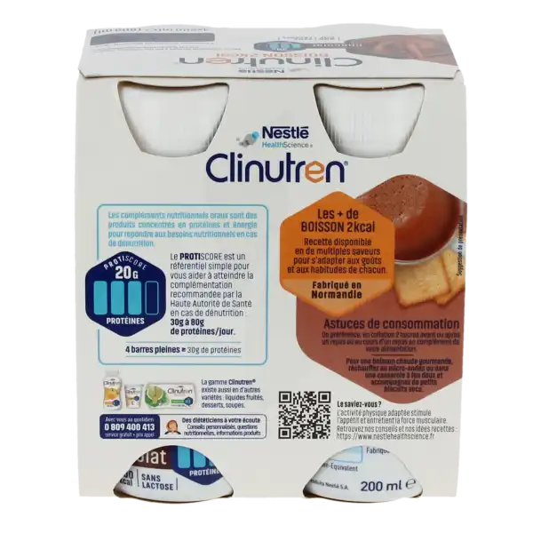 Clinutren Boisson 2 Kcal Nutriment Chocolat 4 Bouteilles/200ml