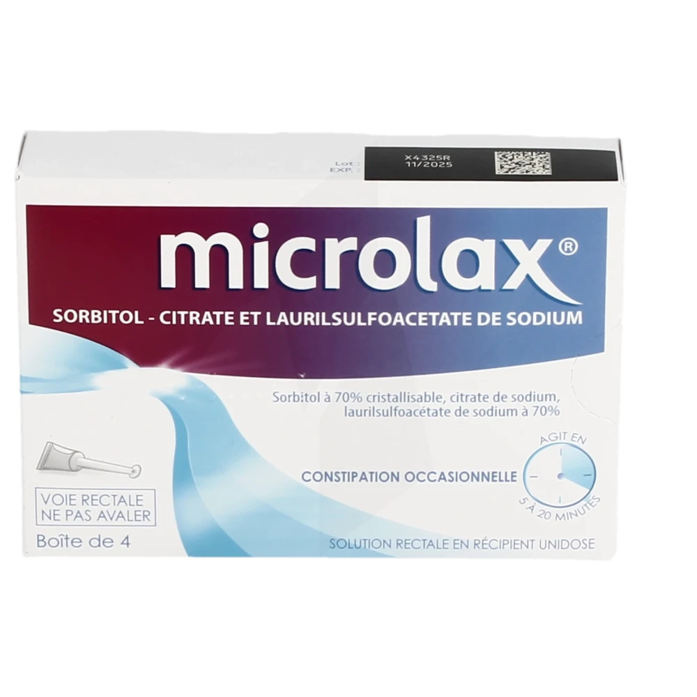 Grande Pharmacie Du Commerce - Médicament Microlax Solution Rectale 4  Unidoses 6g45 - Sorbitol + Sodium citrate + Sodium laurylsulfoacétate -  Paris