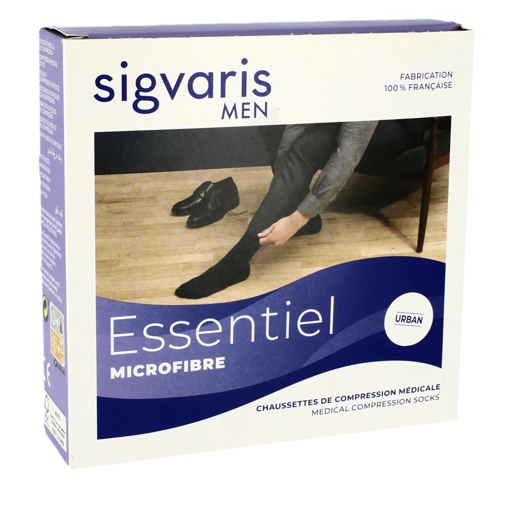 Sigvaris Essentiel Microfibre Chaussettes  Homme Classe 2 Noir Large Long