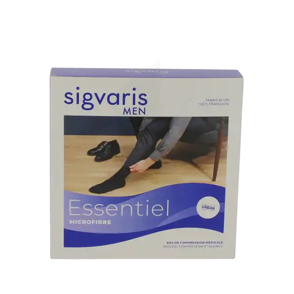 Sigvaris Essentiel Microfibre Bas Auto-fixants  Homme Classe 2 Noir Medium Normal