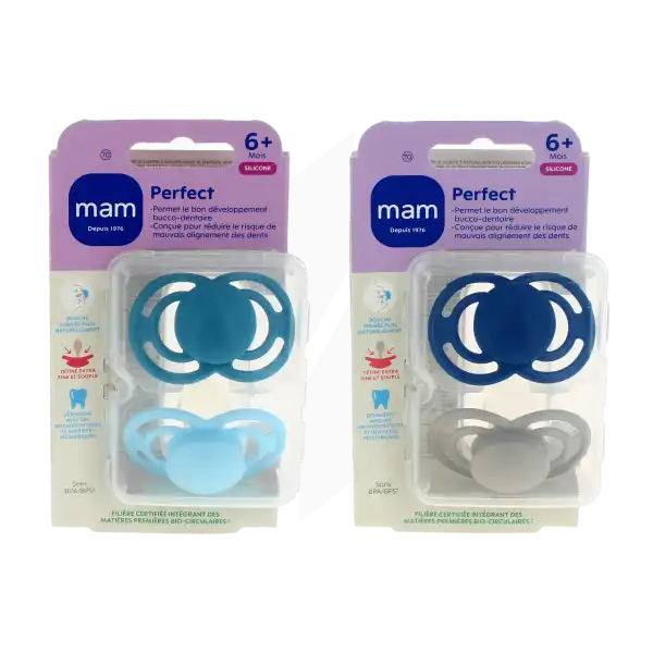 MAM PERFECT Sucette anatomique silicone + 6 mois tendance Boîte de 2