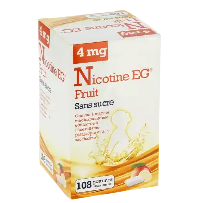 NICOTINE EG FRUIT 4 mg SANS SUCRE, gomme à mâcher médicamenteuse édulcorée à l'acésulfame potassique et à la saccharine