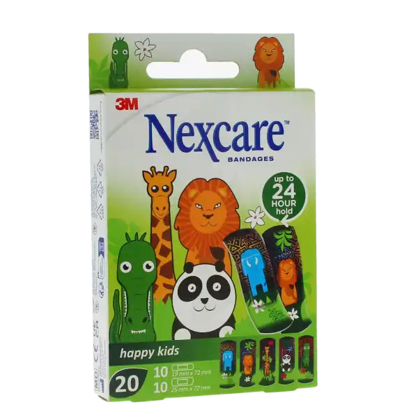 Nexcare Sensitive Soft Happy Kids Pansement Microporeux Animaux 2 Tailles Boîte De 20