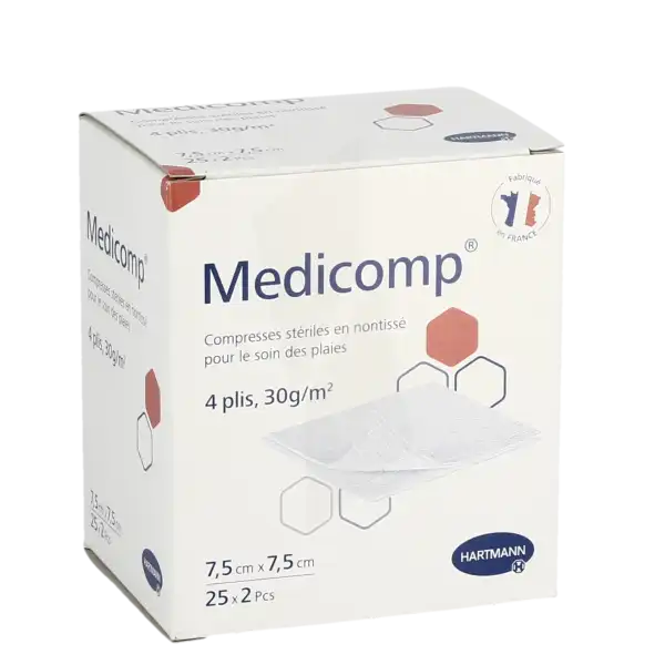 Medicomp® Compresses En Nontissé 7,5 X 7,5 Cm - Pochette De 2 - Boîte De 25