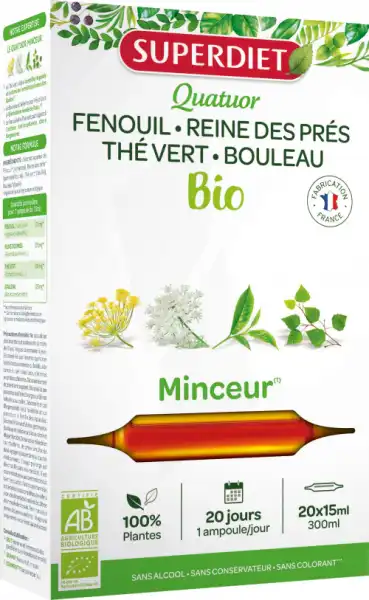 Superdiet Quatuor Bio Solution Buvable Minceur 20 Ampoules/15ml