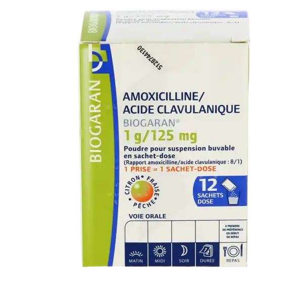 Amoxicilline/acide Clavulanique Biogaran 1 G/125 Mg, Poudre Pour Suspension Buvable En Sachet-dose (rapport Amoxicilline/acide Clavulanique : 8/1)