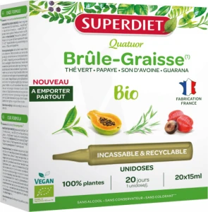 Superdiet Quatuor Bio Solution Buvable Brûle Graisse 20 Unidoses/15ml