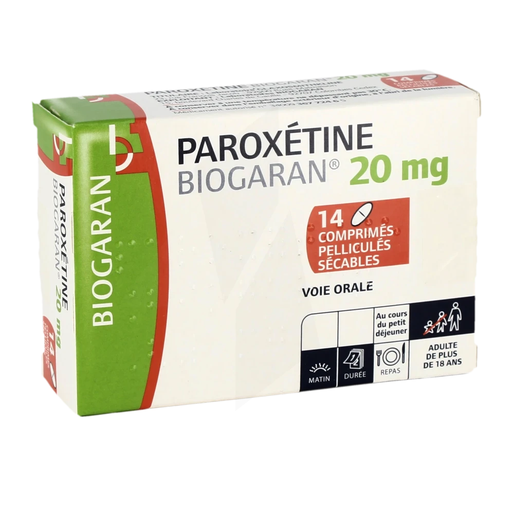 Paroxetine Biogaran 20 Mg, Comprimé Pelliculé Sécable