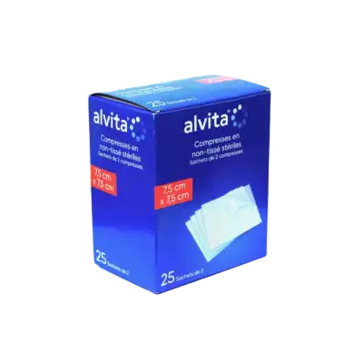 Alvita Compresses Stérile Non Tissé 7,5x7,5cm 25 Sachets/2 à Angers
