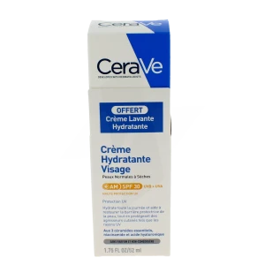 Cerave Soins Visage Crème Hydratante Visage Spf30 Pour Les Peaux Normales à Sèches Tube/52ml + Crème Lavante 20ml