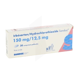 Irbesartan/hydrochlorothiazide Sandoz 150 Mg/12,5 Mg, Comprimé Pelliculé