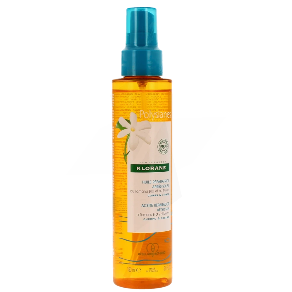Klorane Solaire Huile Réparatrice Après-soleil Tamanu Bio Et Monoï Spray De 150 Ml