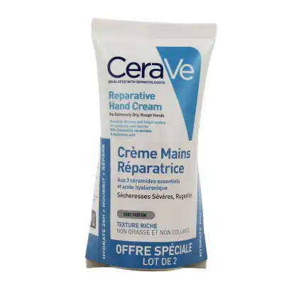 Cerave Crème Mains Réparatrices Mains Très Sèches Gercées Abimées 2 Tubes De 50 Ml à MULHOUSE
