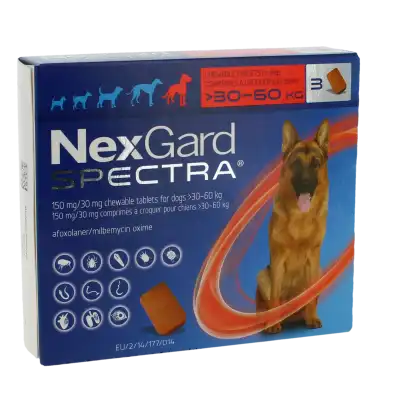 NEXGARD SPECTRA 150 MG/ 30 MG COMPRIME A CROQUER POUR CHIENS 30 - 60 KG, Comprimé à croquer