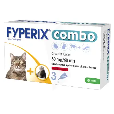 Fyperix Combo 50 Mg/60 Mg Solution Pour Spot-on Chat Et Furet 3pipettes/0,5ml à Nice