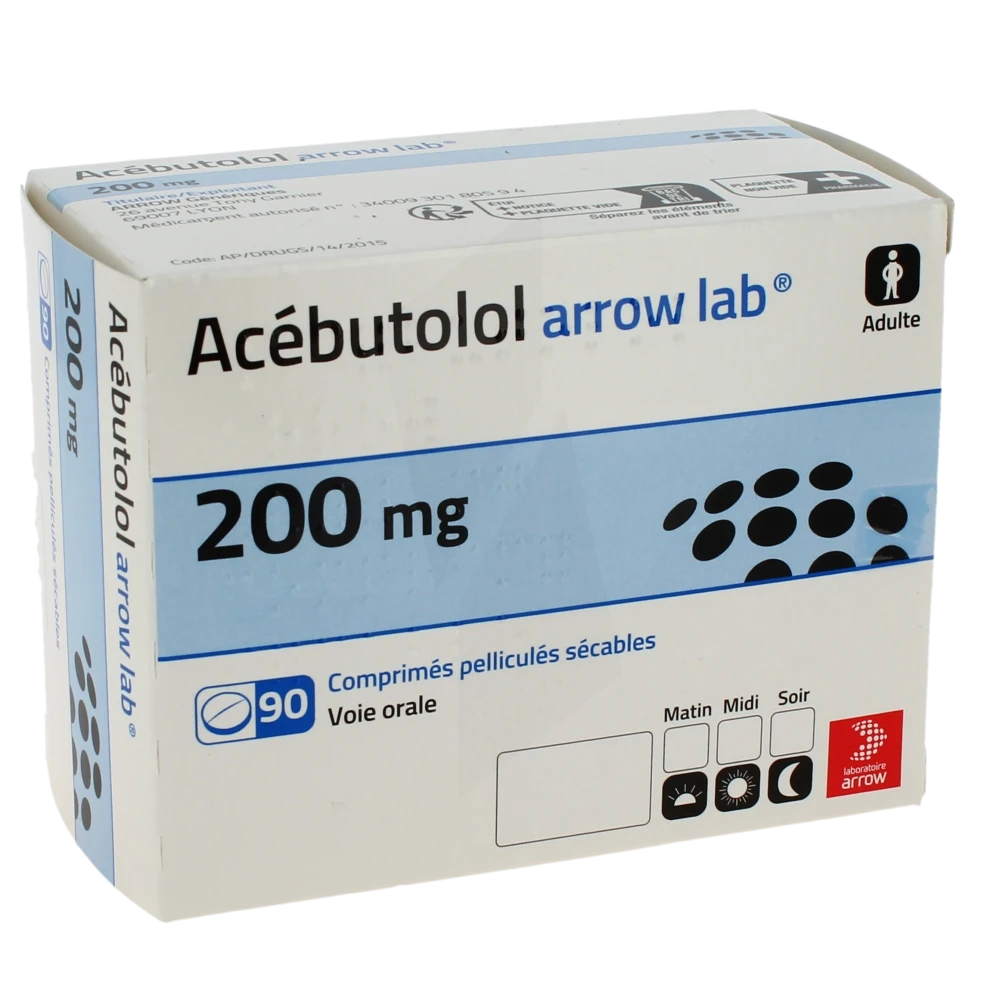 Acebutolol Arrow Lab 200 Mg, Comprimé Pelliculé Sécable