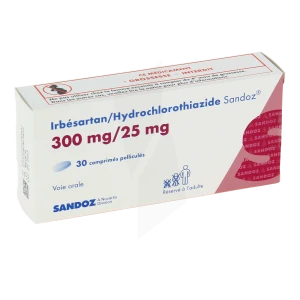 Irbesartan/hydrochlorothiazide Sandoz 300 Mg/25 Mg, Comprimé Pelliculé