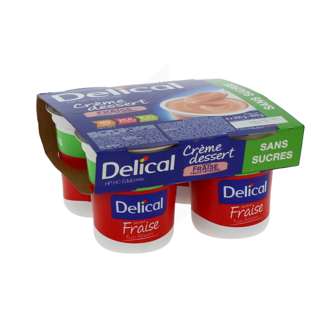 Delical Crème Hp Hc Sans Sucres Nutriment Fraise Façon Pâtissière 4pots/200g