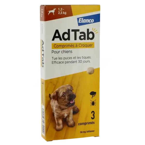 Adtab 56 Mg Comprimes A Croquer Pour Chiens (1,3 – 2,5 Kg), Comprimé à Croquer