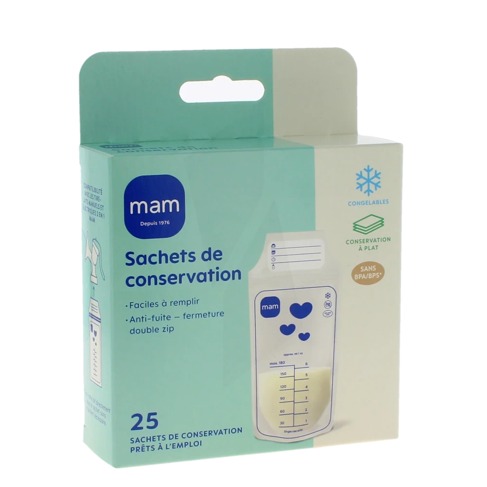 Mam Allaitement Sachet Conservation Lait Maternel 180 Ml Boîte De 25