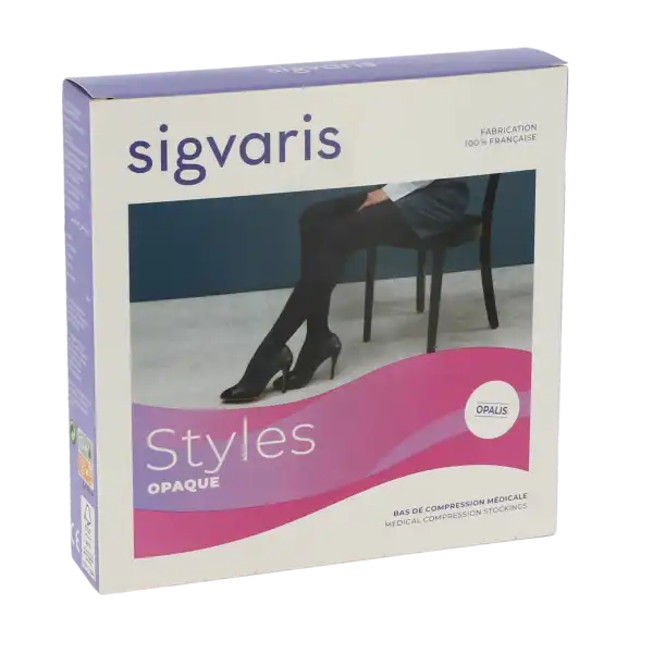 Sigvaris Styles Opaque Bas Auto-fixants  Femme Classe 2 Noir Medium Long