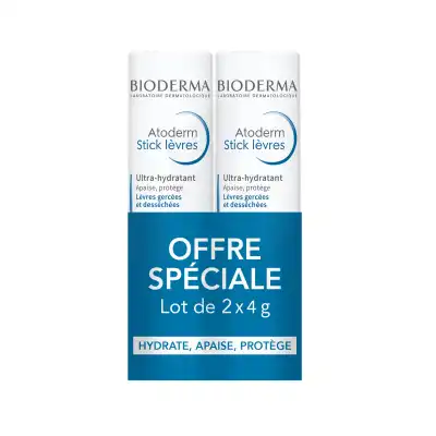 Bioderma Atoderm Stick Lèvres Baume à Lèvres Gercées Hydratant Apaisant 2x4g à HEROUVILLE ST CLAIR