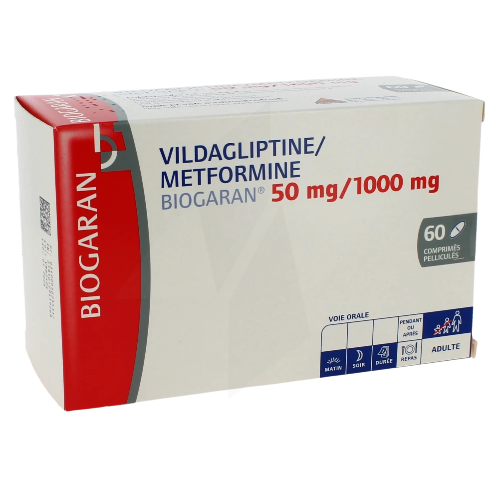 Vildagliptine/metformine Biogaran 50 Mg/1000 Mg, Comprimé Pelliculé
