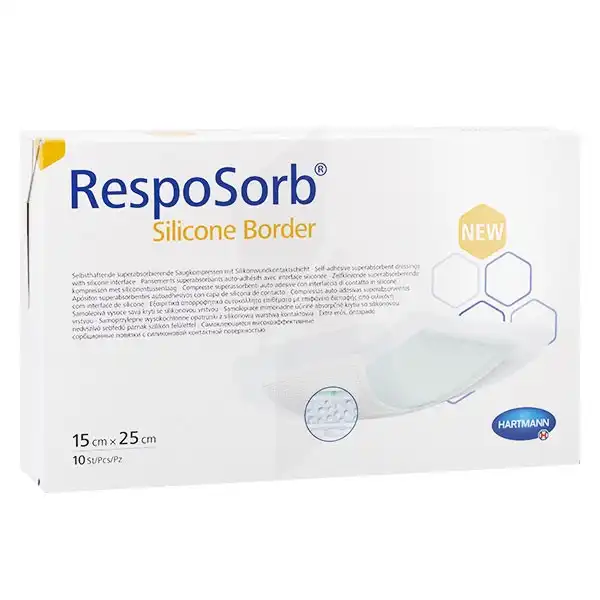 Resposorb® Silicone Border Pansement Hydrocellulaire Siliconé Adhésif 15 X 25 Cm - Boîte De 10