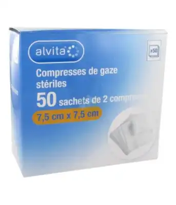 Alvita Compresses Stérile Gaze Hydrophile 7,5x7,5cm 10 Sachets/2 à Angers