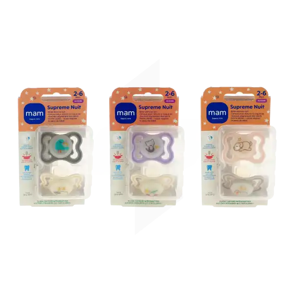 MAM SUPREME Sucette silicone 2-6 mois nuit Boîte de 2