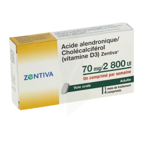 Acide Alendronique/cholecalciferol (vitamine D3) Zentiva 70 Mg/2 800 Ui, Comprimé