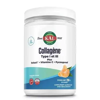 KAL Collagène type 1 et 3 Plus Solusil, Vitamine C, Pycnogénol Mandarine Pot/298g