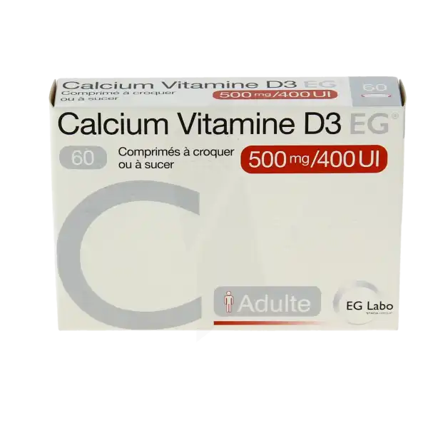 Calcium Vitamine D3 Eg 500 Mg/400 Ui, Comprimé à Croquer Ou à Sucer