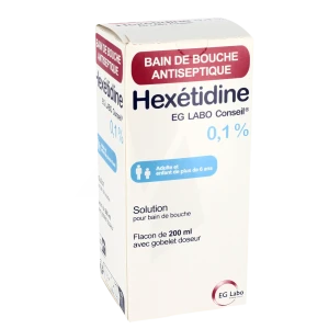 Hexetidine Eg Labo Conseil 0,1 %, Solution Pour Bain De Bouche 200ml