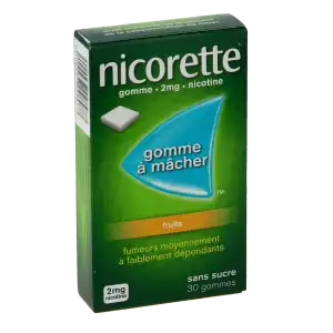 Nicorette Fruits 2 Mg Sans Sucre, Gomme à Mâcher Médicamenteuse édulcorée Au Xylitol Et à L'acésulfame Potassique à NANTERRE