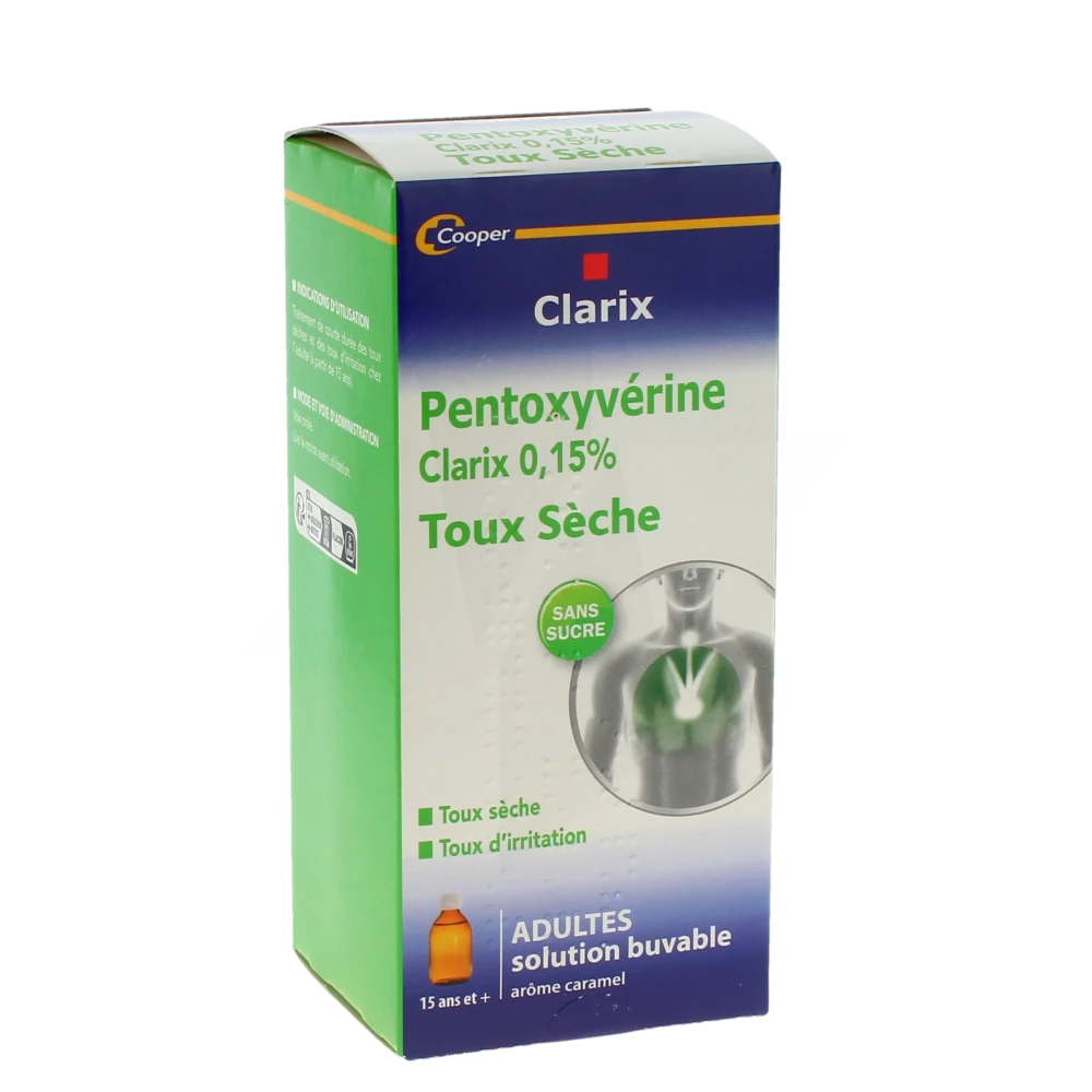 Pentoxyverine Clarix 0,15 % Adultes, Sirop