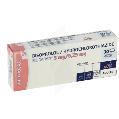 Bisoprolol/hydrochlorothiazide Biogaran 5 Mg/6,25 Mg, Comprimé Pelliculé à Lavernose-Lacasse