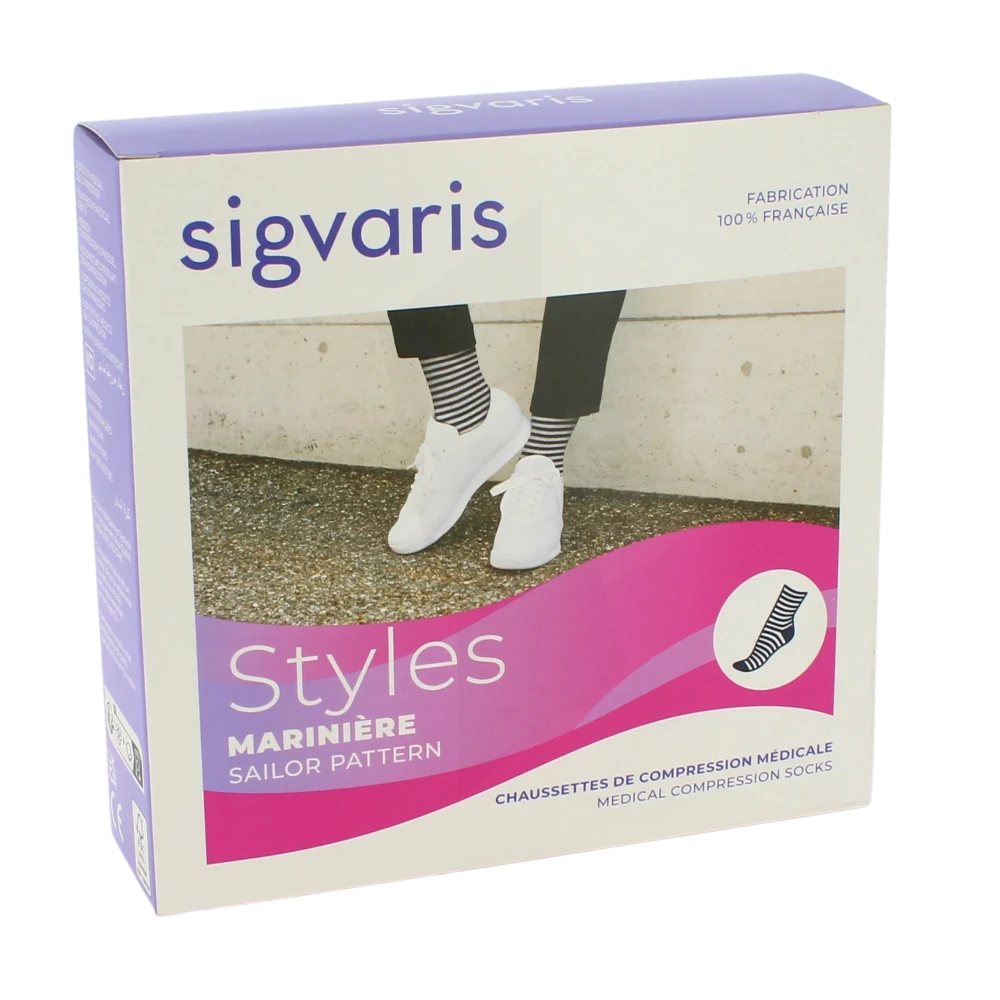 Sigvaris Styles Marinière Chaussette Classe 2 Femme Ecru/blanc Normal M